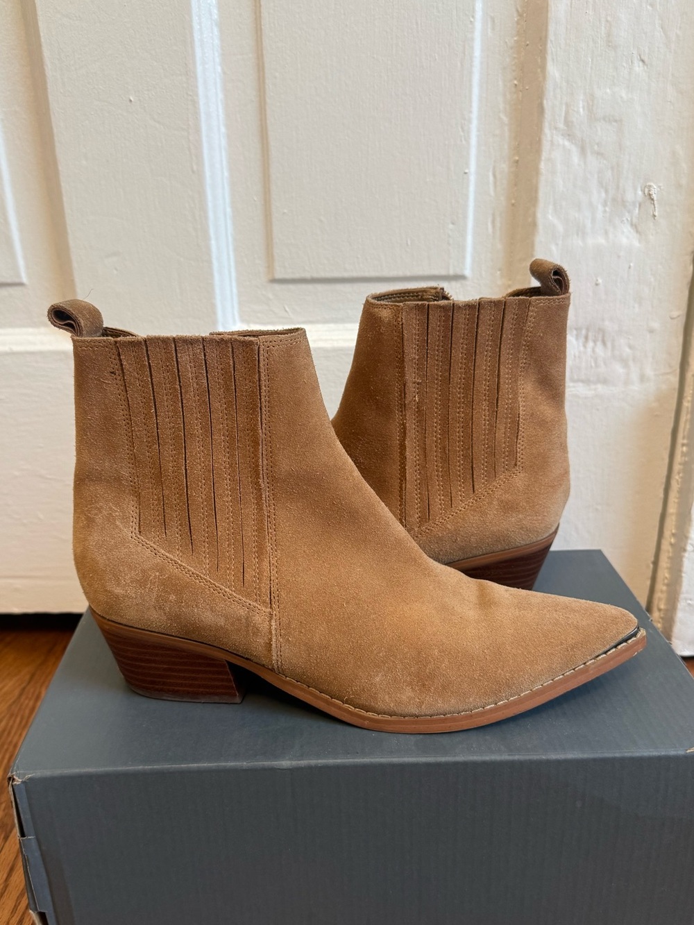 Marc Fisher Tan Suede Chelsea Ankle Boots